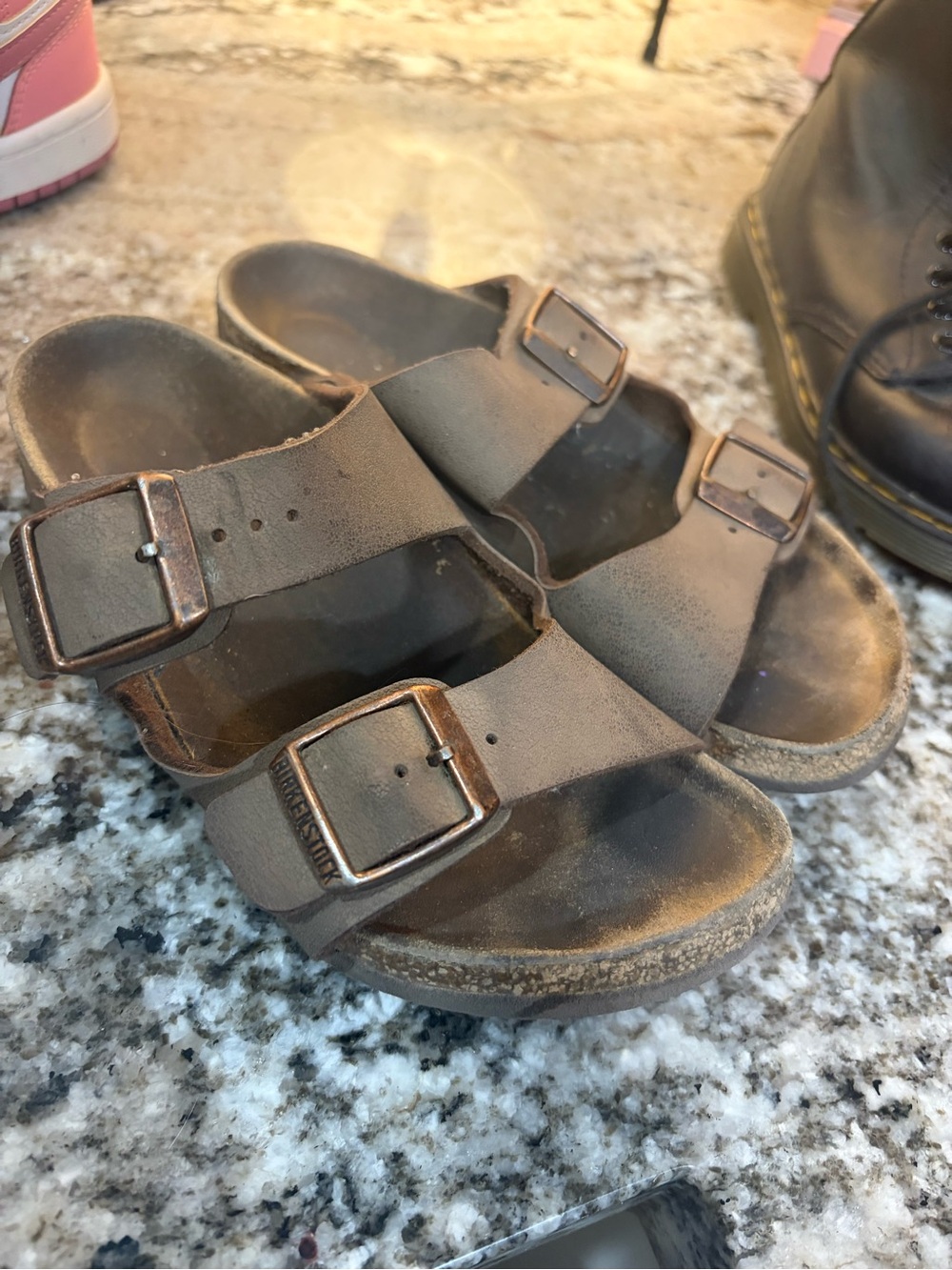 Kids BIRKENSTOCK Two-Buckle Brown Slide Sandals